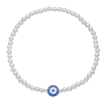 Evil Eye Sparkling Bead Bracelet in Sterling Silver