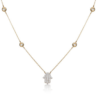 Hamsa Diamond Bezel Set Stylish Necklace in 14k Gold