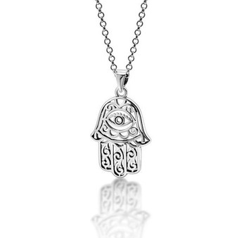 Hamsa and Evil Eye Silver Necklace