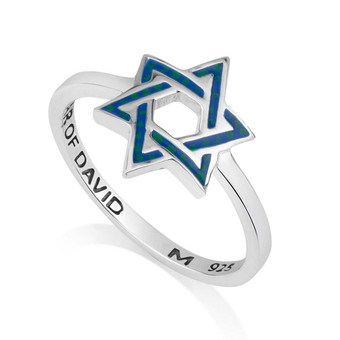 925 Silver Sterling Ring with Blue Enamel Star of David