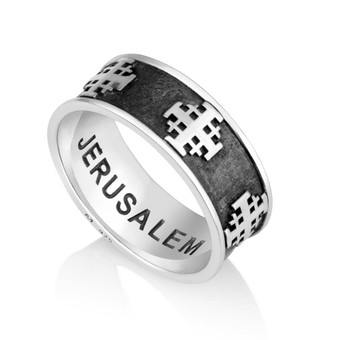 Sterling Silver Ring with Engraved Jerusalem Cross