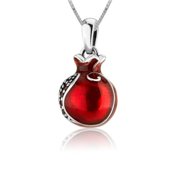 Silver Pomegranate Shape Red Pendant with Garnet Stone