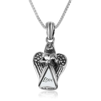 Handmade Angel Pendant Silver with Engraved Love