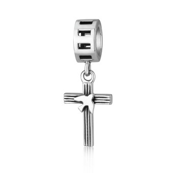 Cross Dove Pendant Charm Embellished 925 Sterling Silver Christian