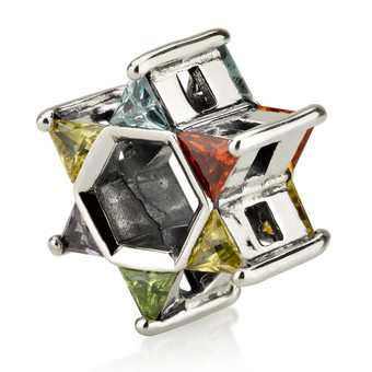 Star of David Charm with Semi Precious Rainbow Stone