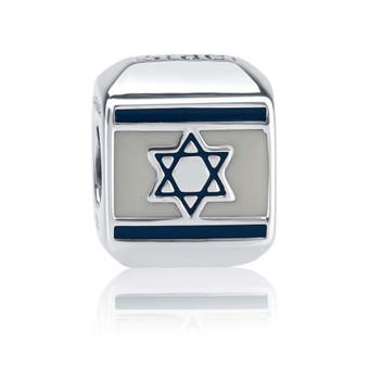 Silver Israel Flag Bead with White and Blue Enamel