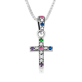 Trinity Cross Silver Pendant with Multi Color Stone