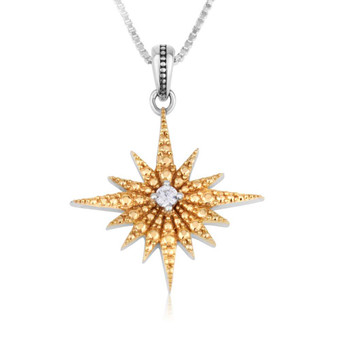 Zircon and Star of Bethlehem Gold Silver Pendant