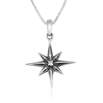 Bethlehem Star Silver Polished Pendant with Zirconia Stone