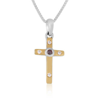 Trinity Cross Pendant with Zircon Garnet Stones