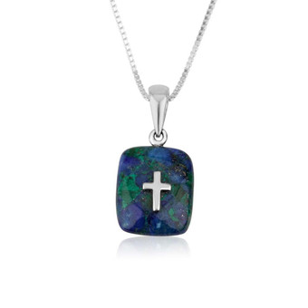 Sterling Silver and Eilat Stone Pendant with Roman Cross