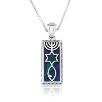 Messianic Silver Pendant with Azurite Stone