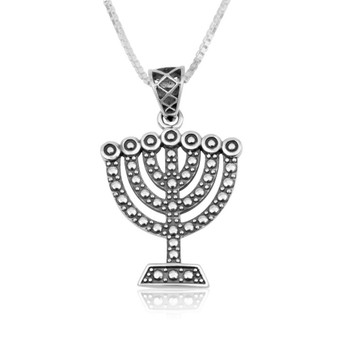 Silver Polished Menorah Shaped Pendant