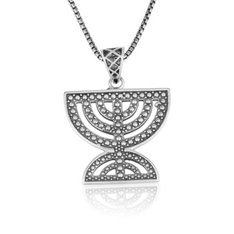 Silver Diamond Shaped Menorah Pendant