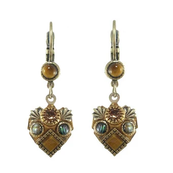 Michal Golan Tiger's Eye Abalone Heart Earrings