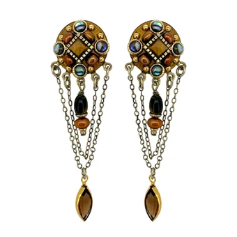Michal Golan Tiger's Eye Abalone Chandelier Earrings