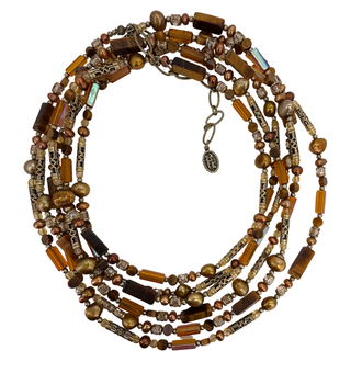 Michal Golan Tiger's Eye Abalone Long Layered Beaded Necklace