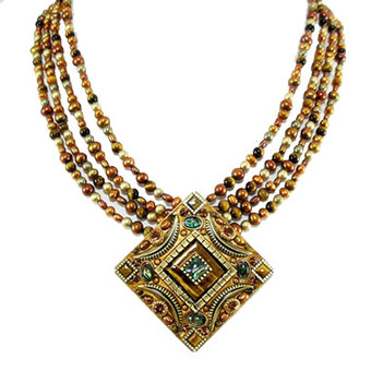 Michal Golan Tiger's Eye Abalone Diamond Statement Necklace