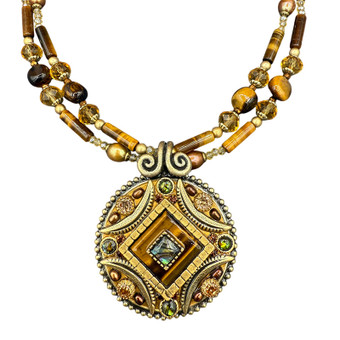 Michal Golan Tiger's Eye Abalone Medallion Necklace