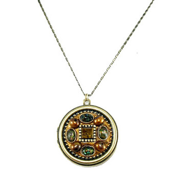 Michal Golan Tiger's Eye Abalone Circle Locket Necklace