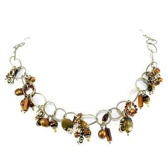 Michal Golan Tiger's Eye Abalone Charm Necklace