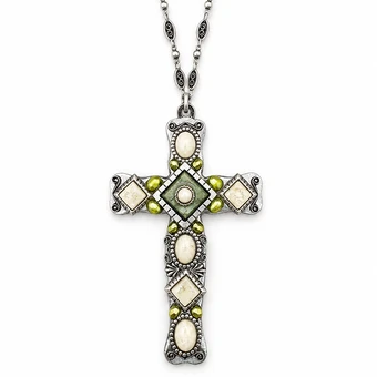 Michal Golan Moss Garden Riverstone Cross Necklace