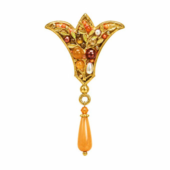 Michal Golan Peach Tree Pearl Fleur De Lis Brooch