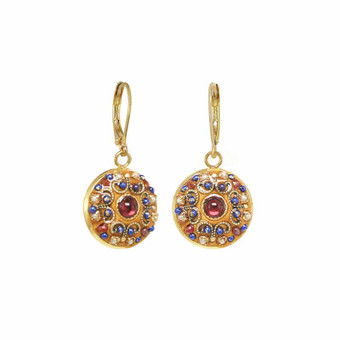 Michal Golan Byzantine Ornate Garnet Circle Earrings