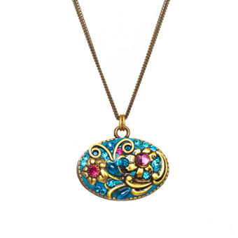 Michal Golan Teal Oval Swirl Necklace