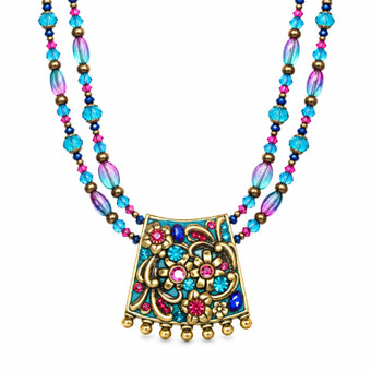 Michal Golan Teal Beaded Fringe Necklace