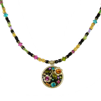 Michal Golan Midnight Garden Small Circle Necklace on Beaded Chain