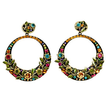 Michal Golan Midnight Garden Flower Wreath Hoop Earrings