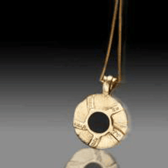 Kabbalah Gold "Yemin Moshe' Pendant With Onyx