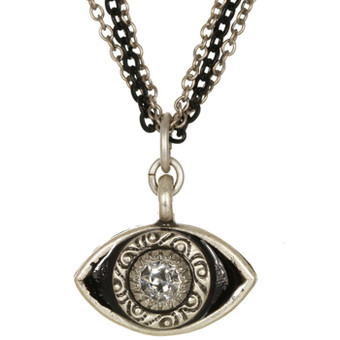 Evil Eye Necklace - Michal Golan Medium, Black Eye With Clear Crystal Center And Triple Chain