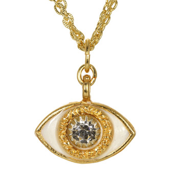 Evil Eye Necklace - Michal Golan Gold, Medium, White Eye With Crystal Center On Three Stranded Chain