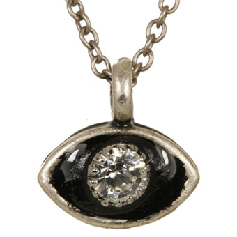 Evil Eye Necklace - Michal Golan Small, Black Eye With Clear Crystal Center On Single Chain