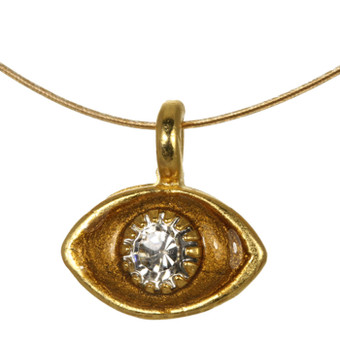 Evil Eye Necklace - Michal Golan Small, Gold Eye With Crystal Center On Gold Wire