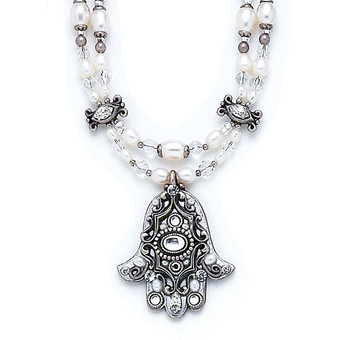 Pearl Hamsa Evil Eye Necklace