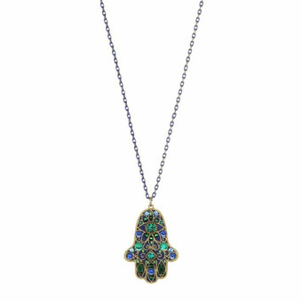 Green Hamsa Necklace on Single Chain