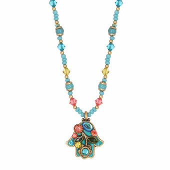 Small Teal And Pink Floral Hamsa