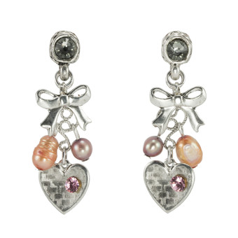 Anat Collection Silver and Pink Sweetheart Nouveau Glam Earrings