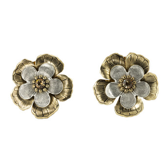 Anat Jewelry Gold and Silver Amaryllis Clip-on Sterling Perfection Earrings