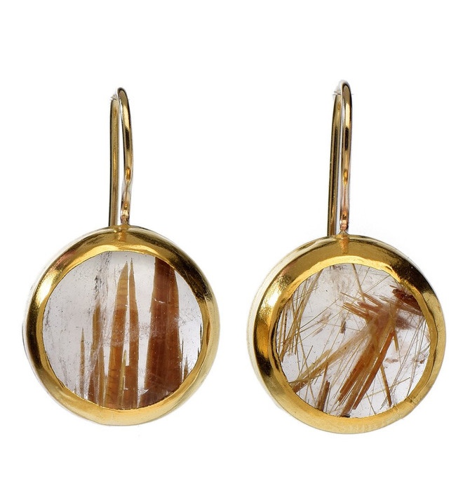 Golden Stripes Ruthilated Quartz Earrings - New Arrival