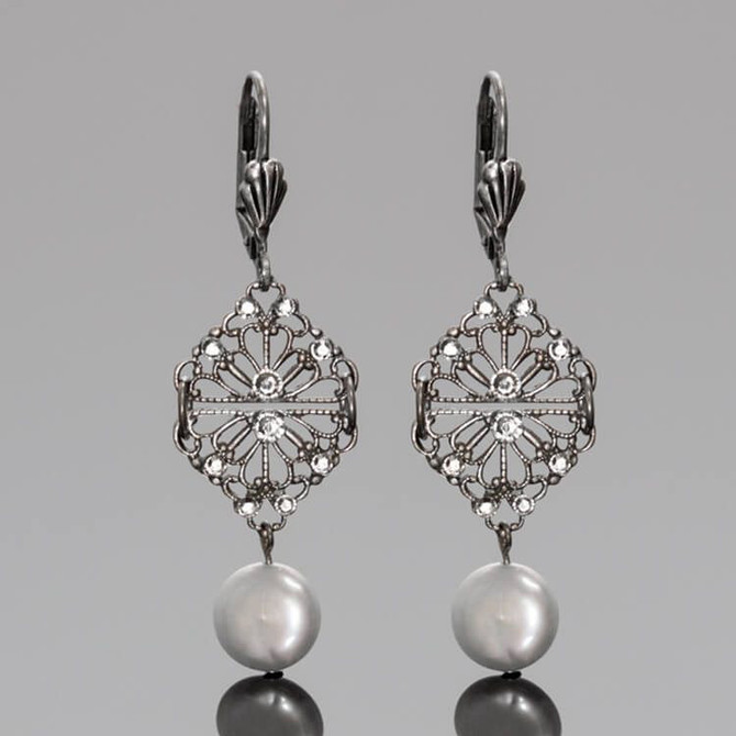 Anne Koplik Double Arrow Coin Pearl Drop Earrings