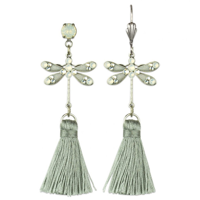 Anne Koplik Grey Dragonfly Tassel Earrings