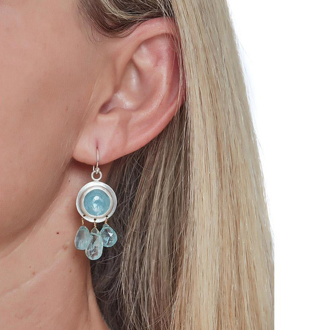 Nava Zahavi Silver Aquamarine Moments Earrings