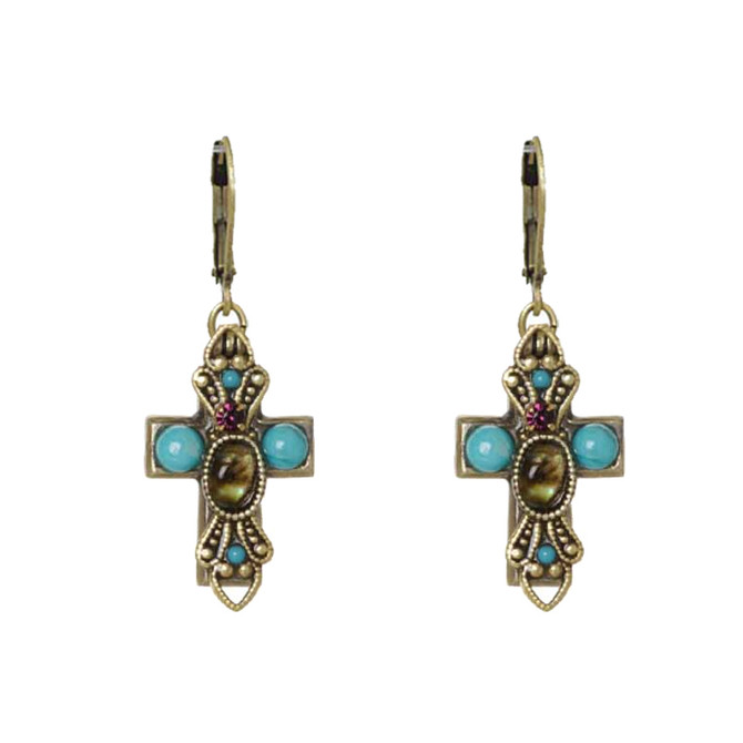 Michal Golan Small abalone and turquoise Cross Earrings