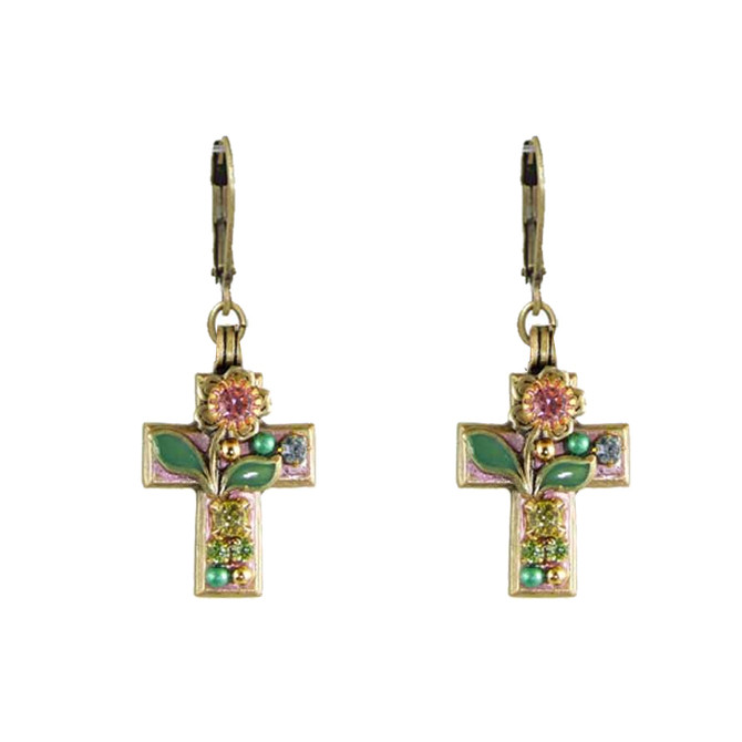 Michal Golan Small pastel garden cross Earrings