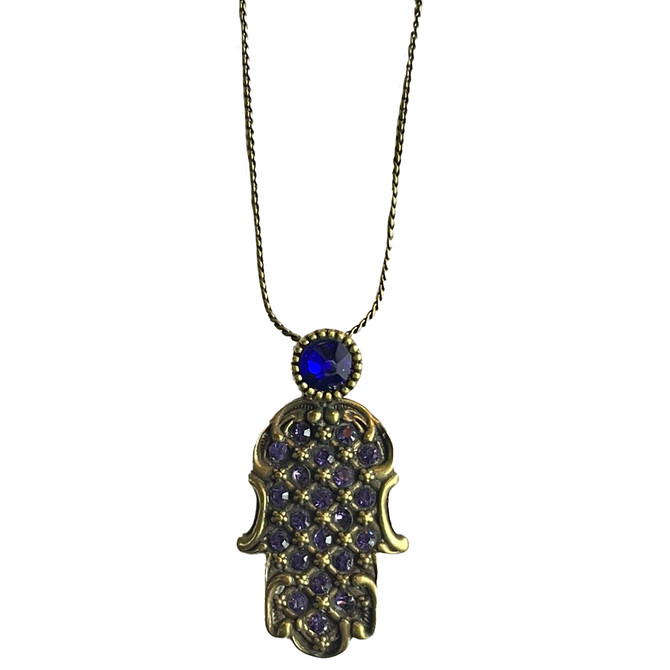 Michal Negrin Purple Crystal Hamsa Necklace