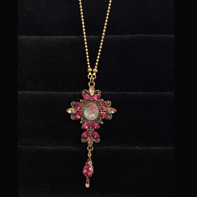 Michal Negrin Crystals Flower Faith Delicate Cross Necklace